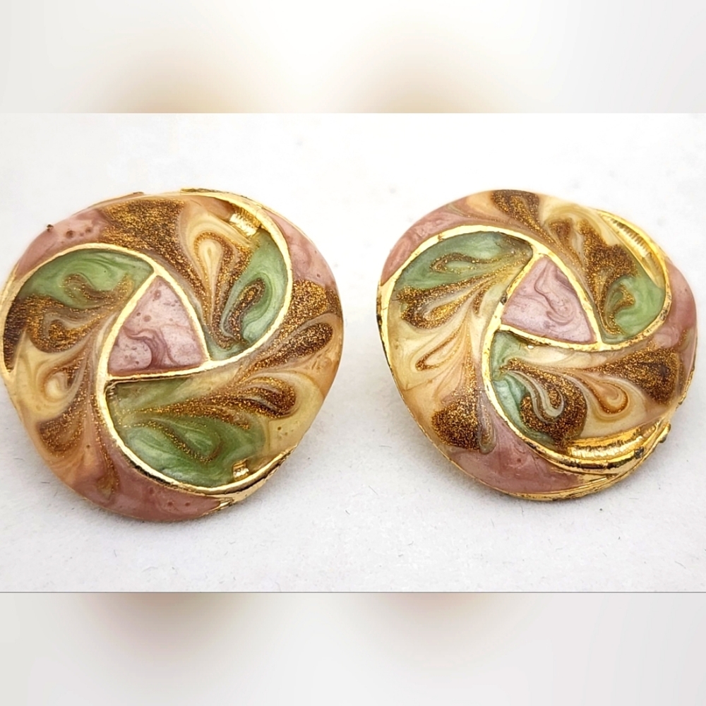 Vintage Abstract Enamel Clip on earrings